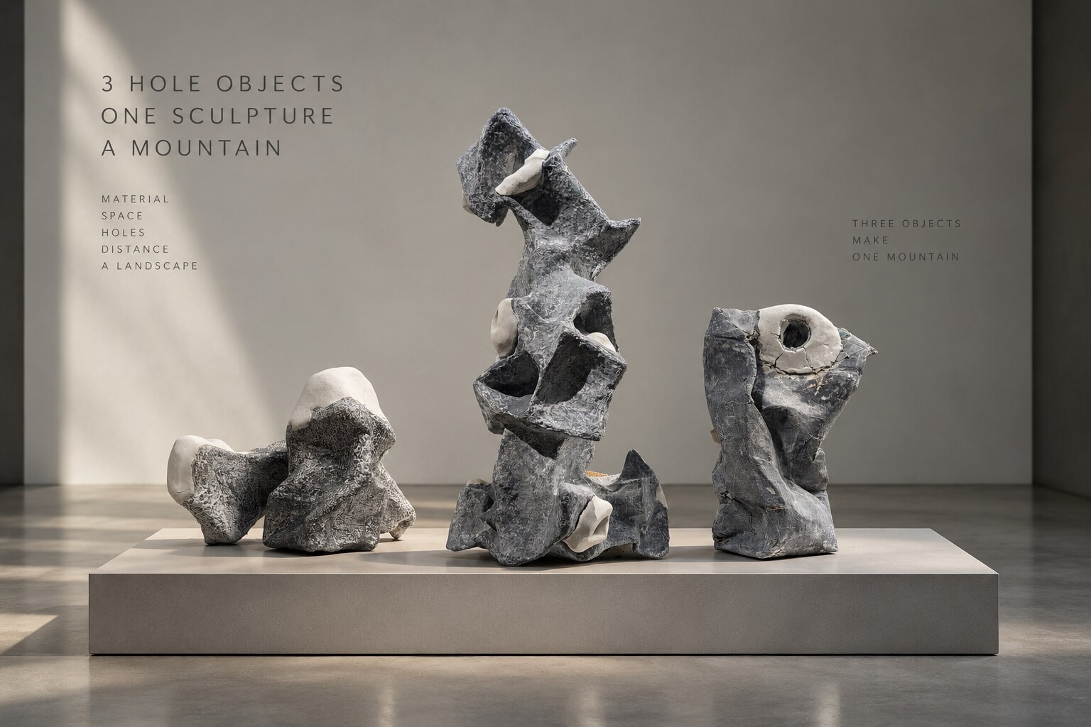 Three Hole Objects assembled as one mountain sculpture